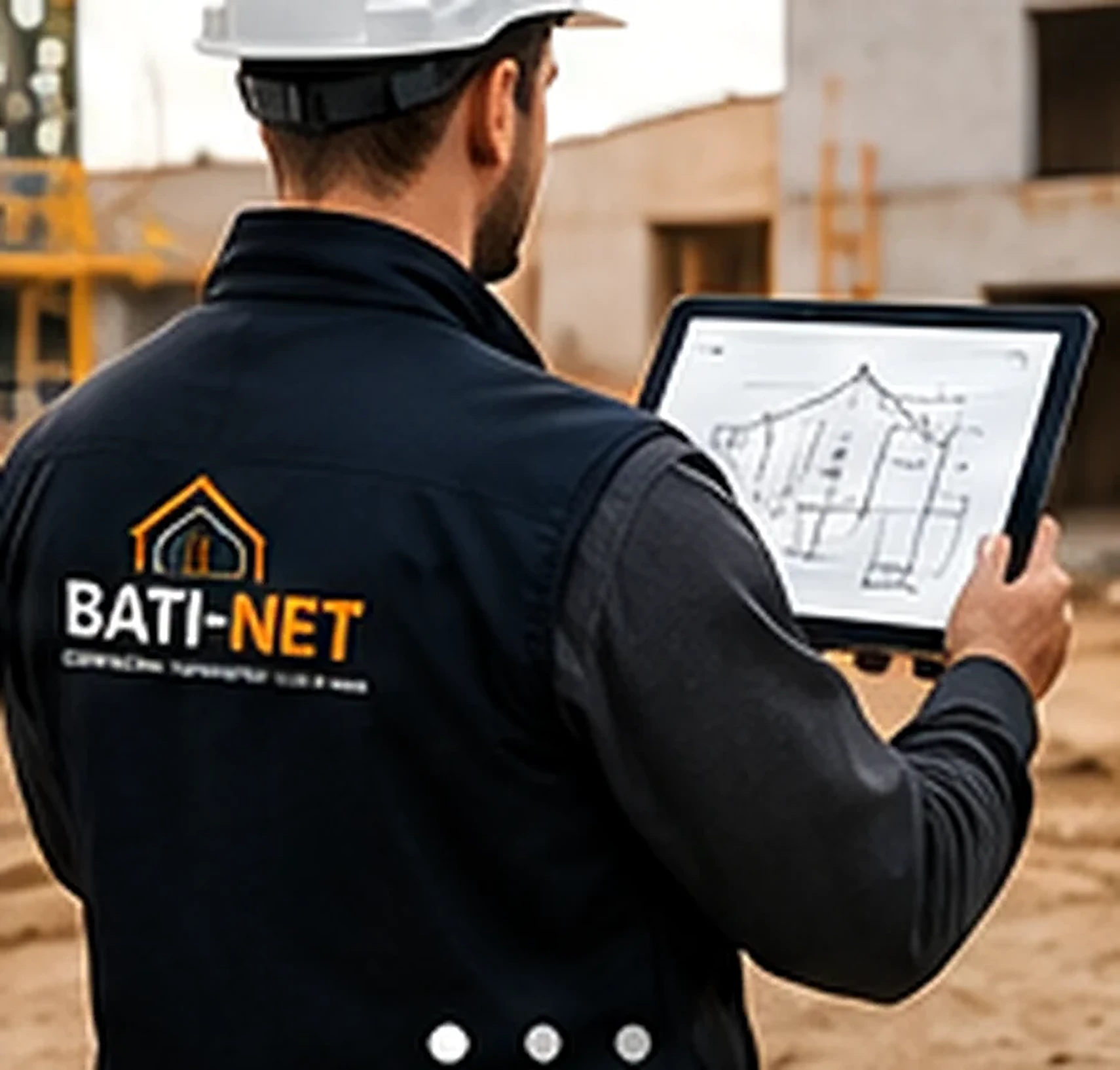 Illustration d'un chantier et de professionnels du bâtiment